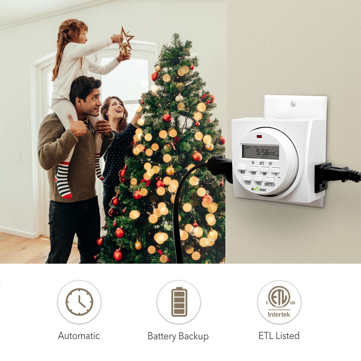 BN-LINK 7 Day Heavy Duty Digital Programmable Timer Switch - Dual Outlet 2 Pack
