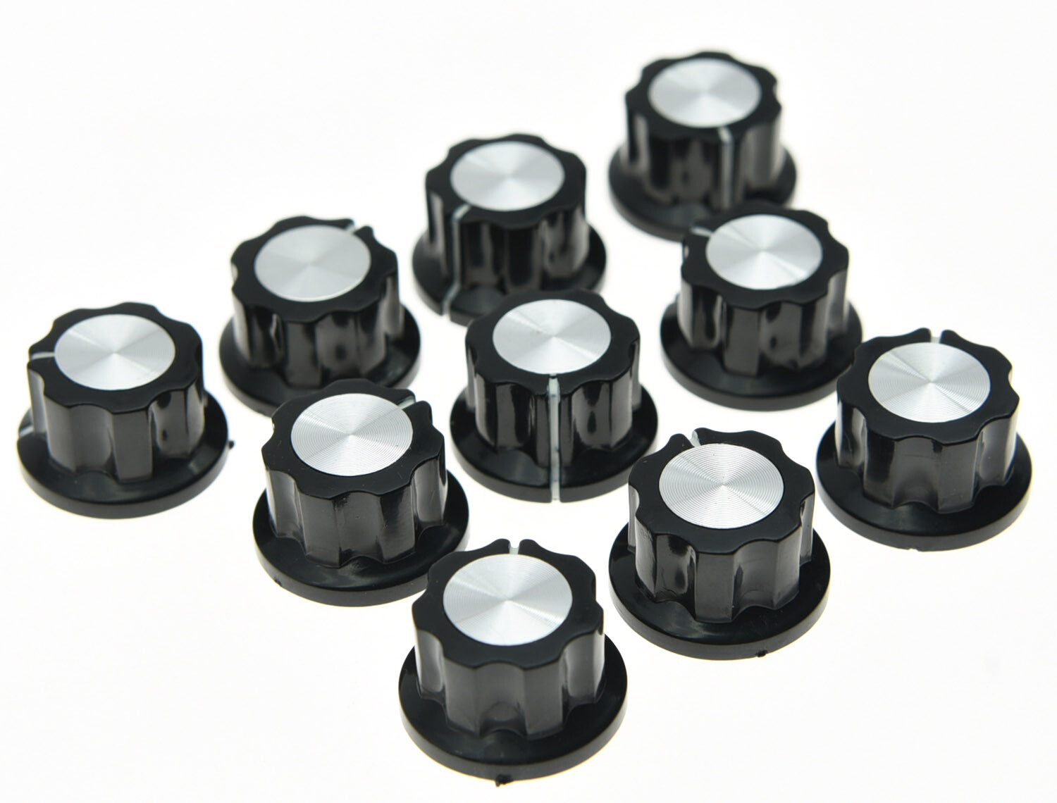 10pcs Black with Chrome Cap Effects Pedal Knobs Push on Knob fits BOSS Effects