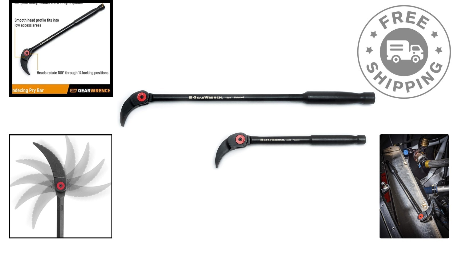 Versatile Indexing Pry Bar Set - 8" & 16" for Mechanics & Technicians