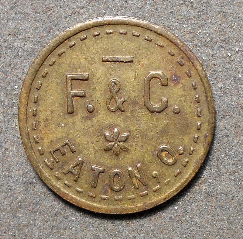 Eaton, O., F. & C.   Good For 5c In Trade. Brass, 20mm