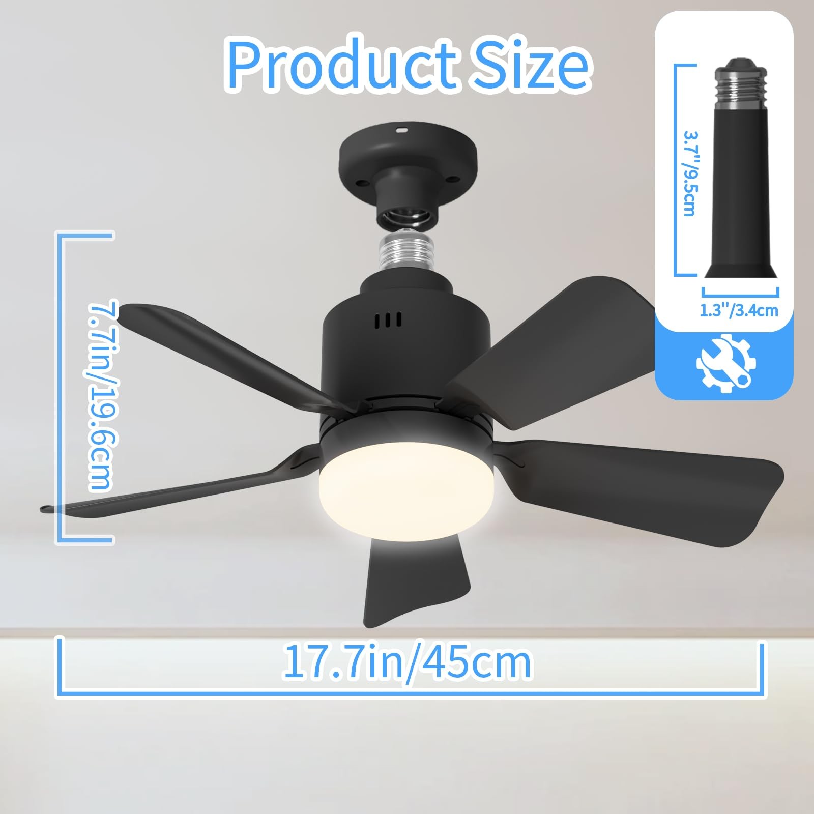 Socket Fan Light with Remote App 3 Colors LED 17.7'' Socket Breeze