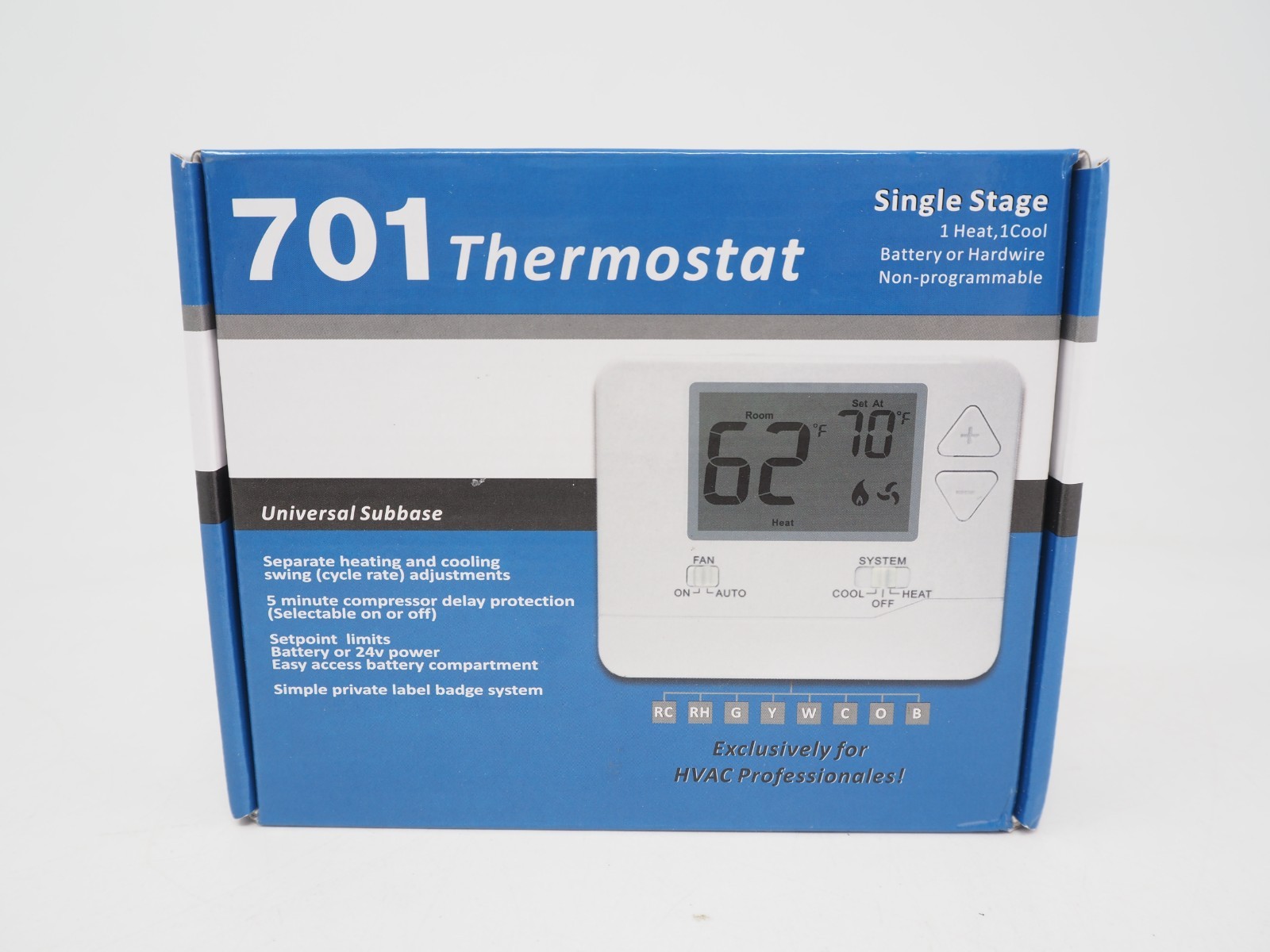 Heatstat H701 Universal Non-Programmable Thermostat Single Stage 1 Heat 1 Cool