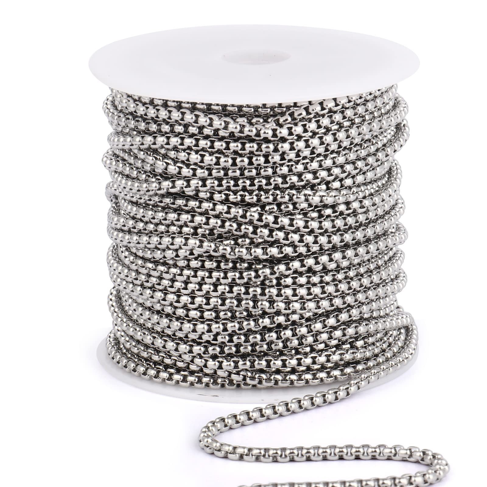 33FT Stainless Steel Rolo Box Chain 2.5mm Silver Chain for Jewelry Making | R...