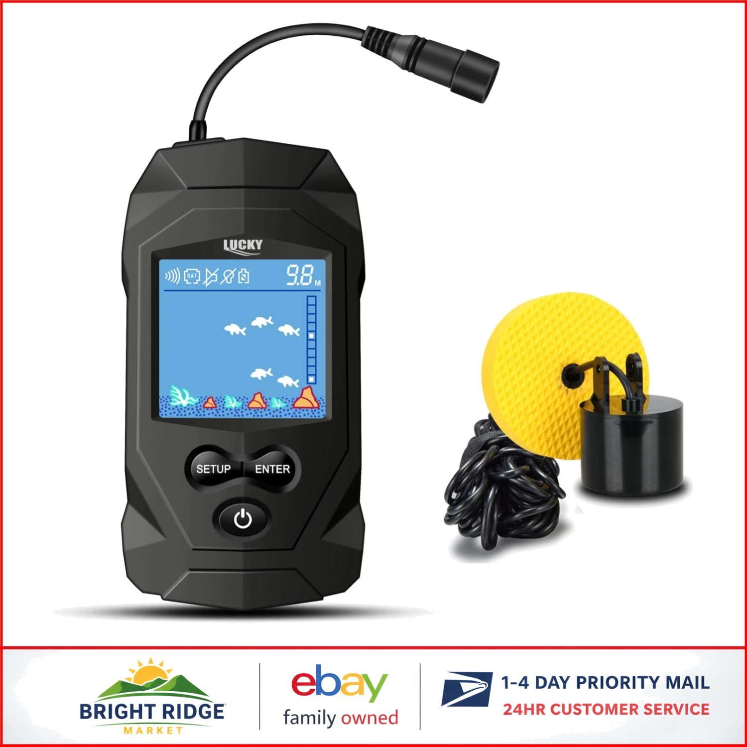 Portable Fish Finder with LCD Display for Kayak Ice Fishing and Depth Detection