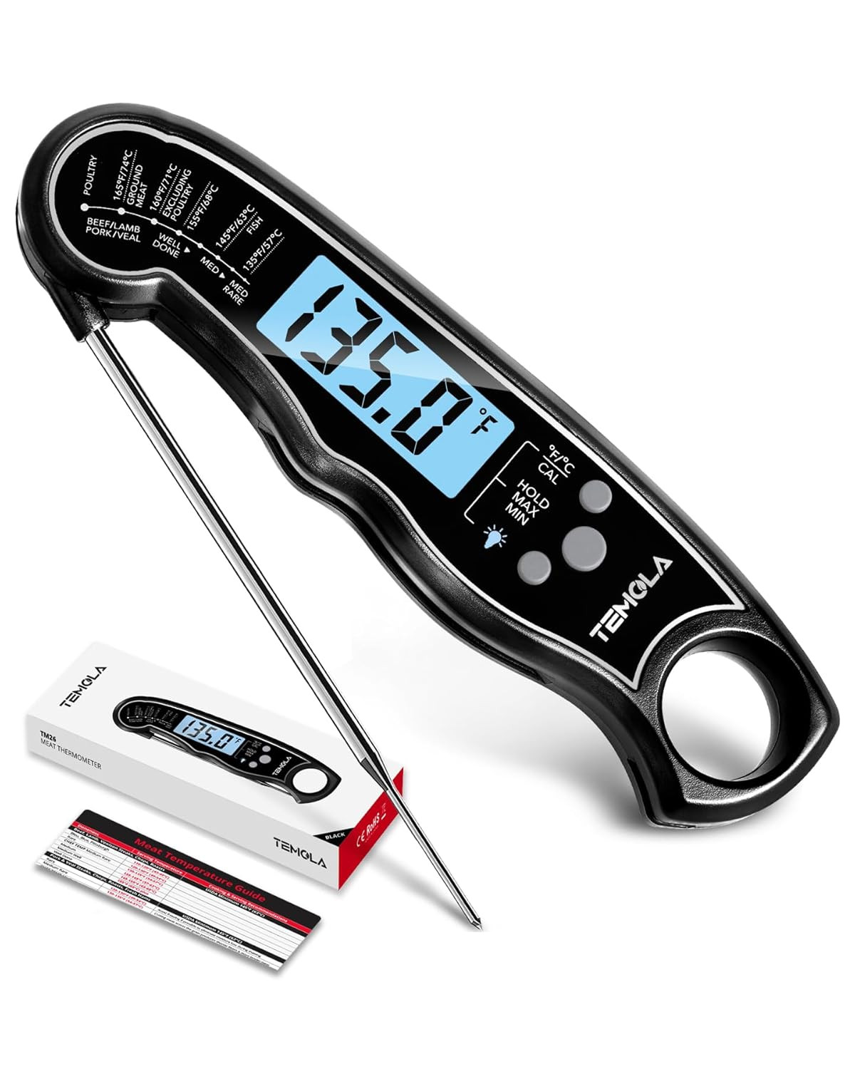 TEMOLA Meat Thermometer, Instant Read Food Thermometer with LCD Backlight Calib