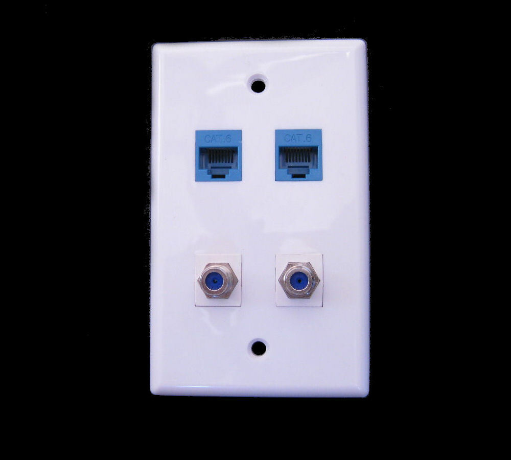 4 Port Ethernet Wall Plate 2 CAT6 + 2 F Coax 3G Keystone Network LAN Female F/F