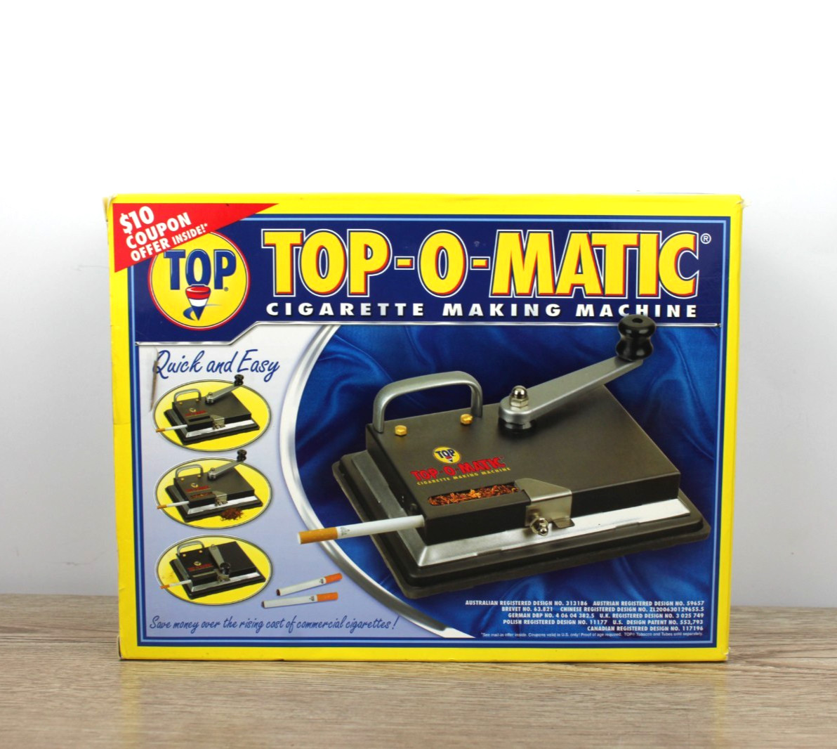 TOP-O-MATIC Cigarette Rolling Machine Makes King Size or 100mm with Original Box