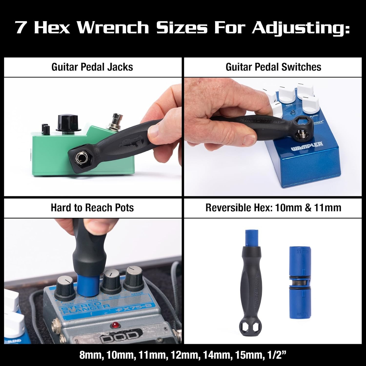 Guitar Pedal Care Kit, 12-Piece: Cleaners, Wrench Set, Brush, Detailer, Case