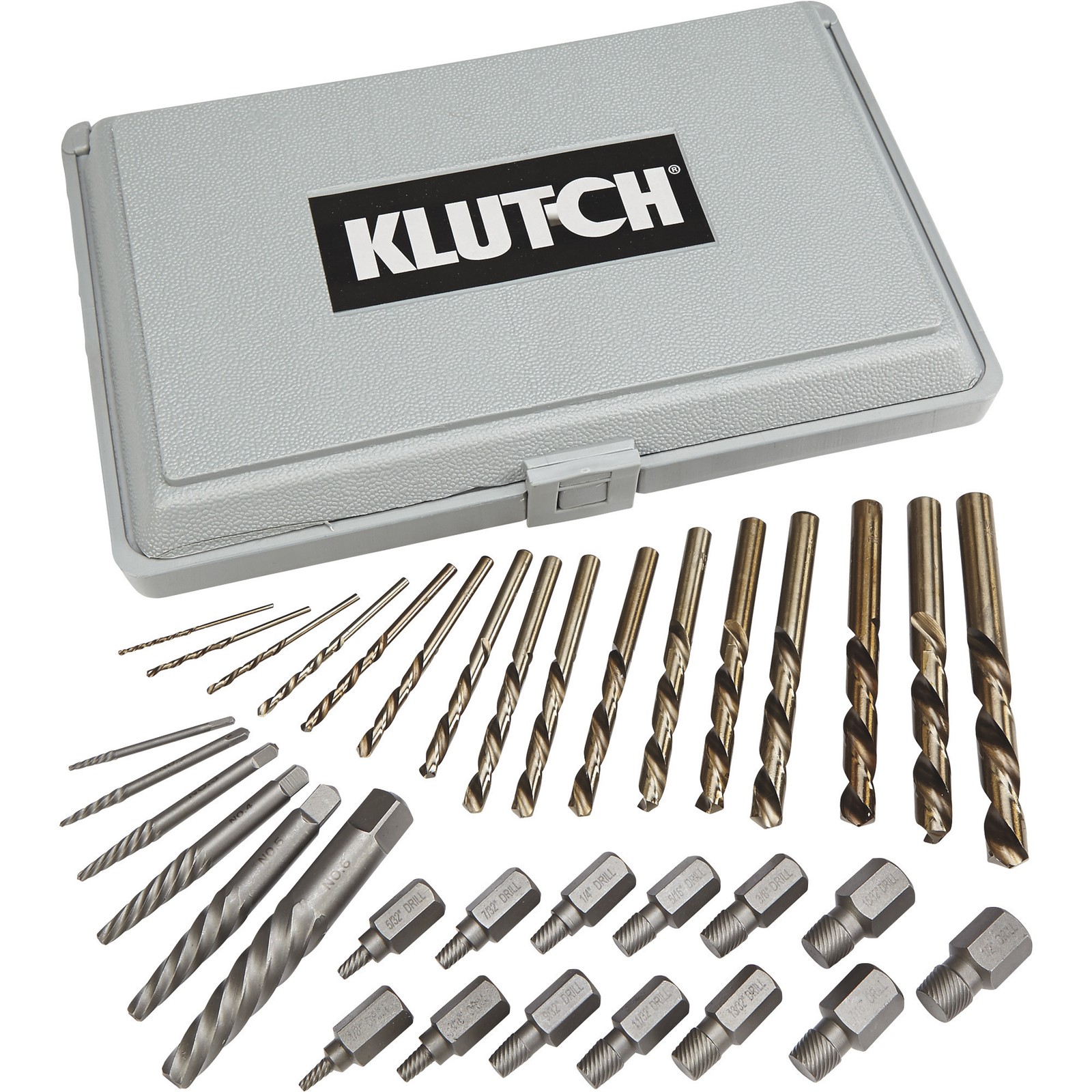 Klutch Screw Extractor & Drill Bit Set, 35 Pcs., Spiral & Multi-Spline,