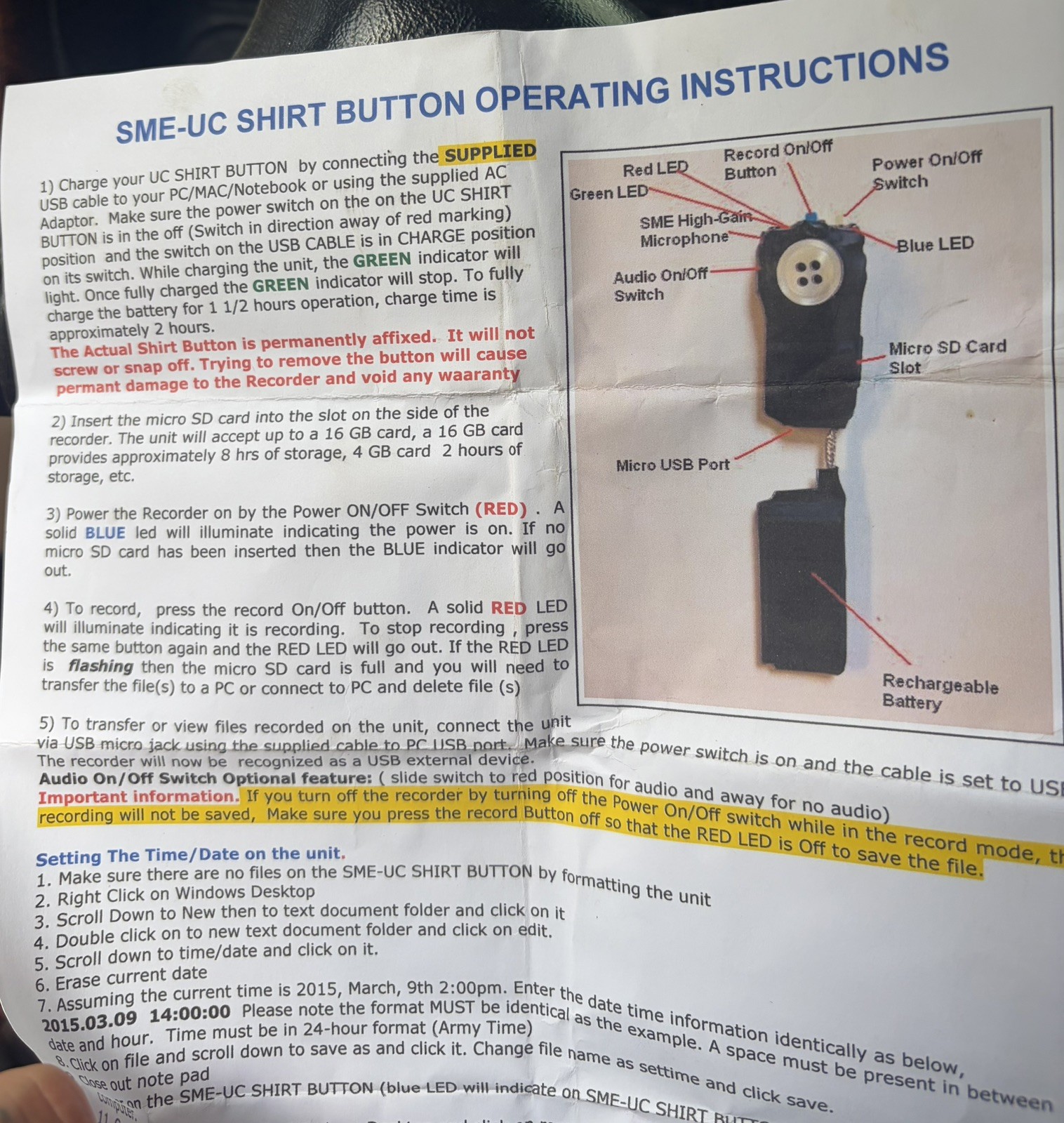 Saul Mineroff Shirt Button Cam covert dvr PROFESSIONAL Grade!! See Description