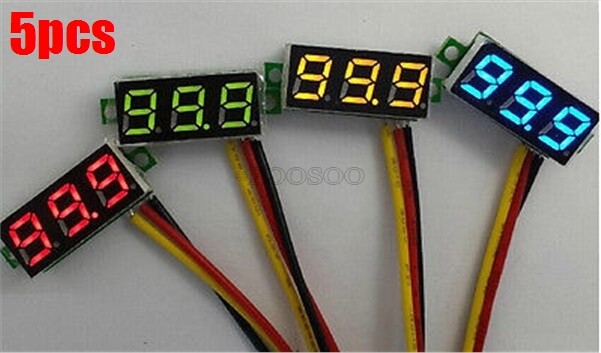 5Pcs Mini Dc 0-100V Green Led 3-Digital Display Voltage Voltmeter Panel Motor cz