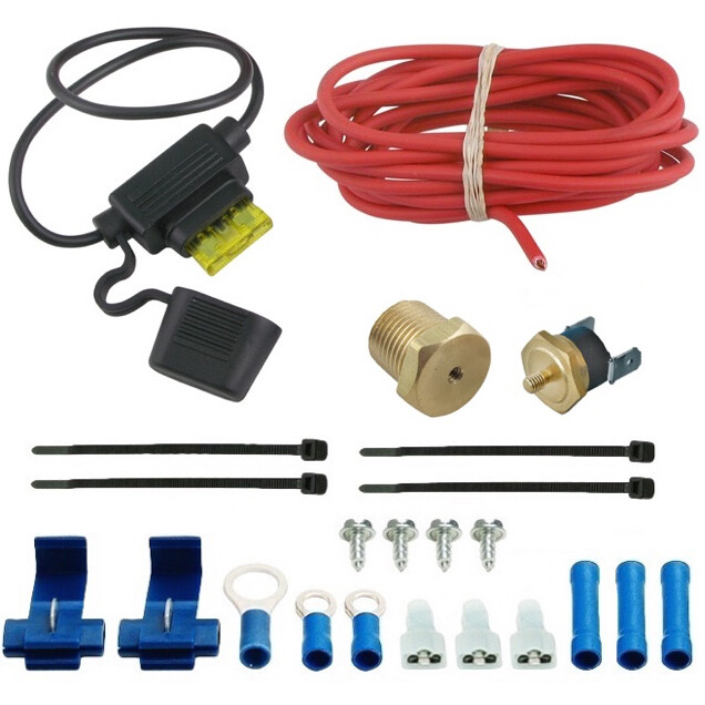 ELECTRIC RADIATOR FAN 1/8-1/2 NPT THERMOSTAT TEMPERATURE SWITCH RELAY WIRING KIT