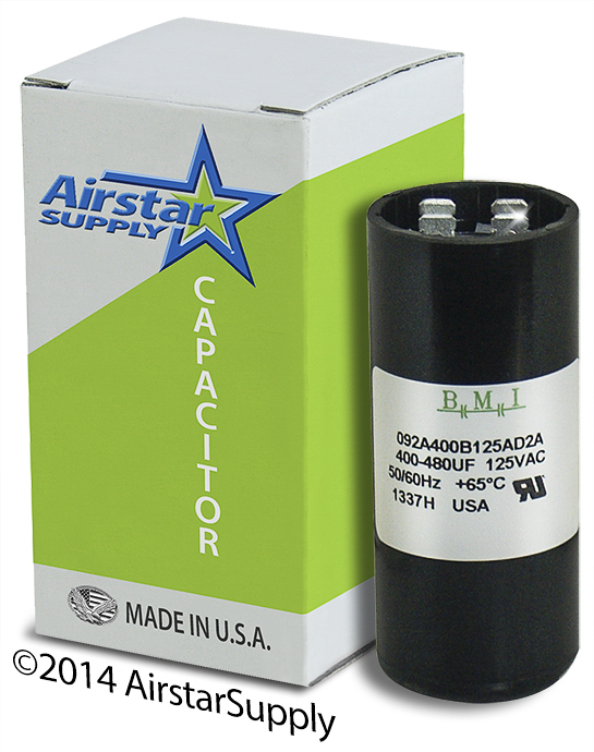 400-480 uF x 110/125 VAC  BMI Motor Start Capacitor # 092A400B125AD2A  USA