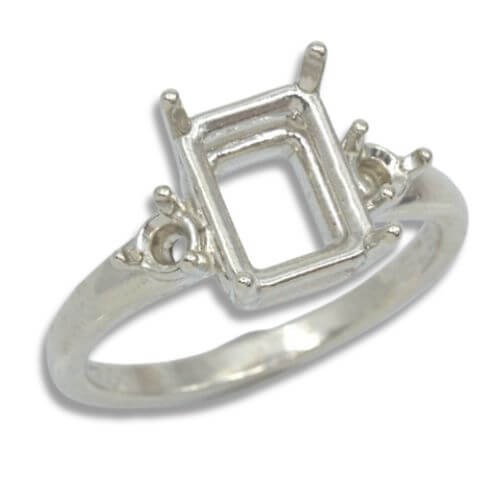 Emerald Cut 3mm Accent Pre-notched Ring Mounting (9x7mm - 16x12mm)