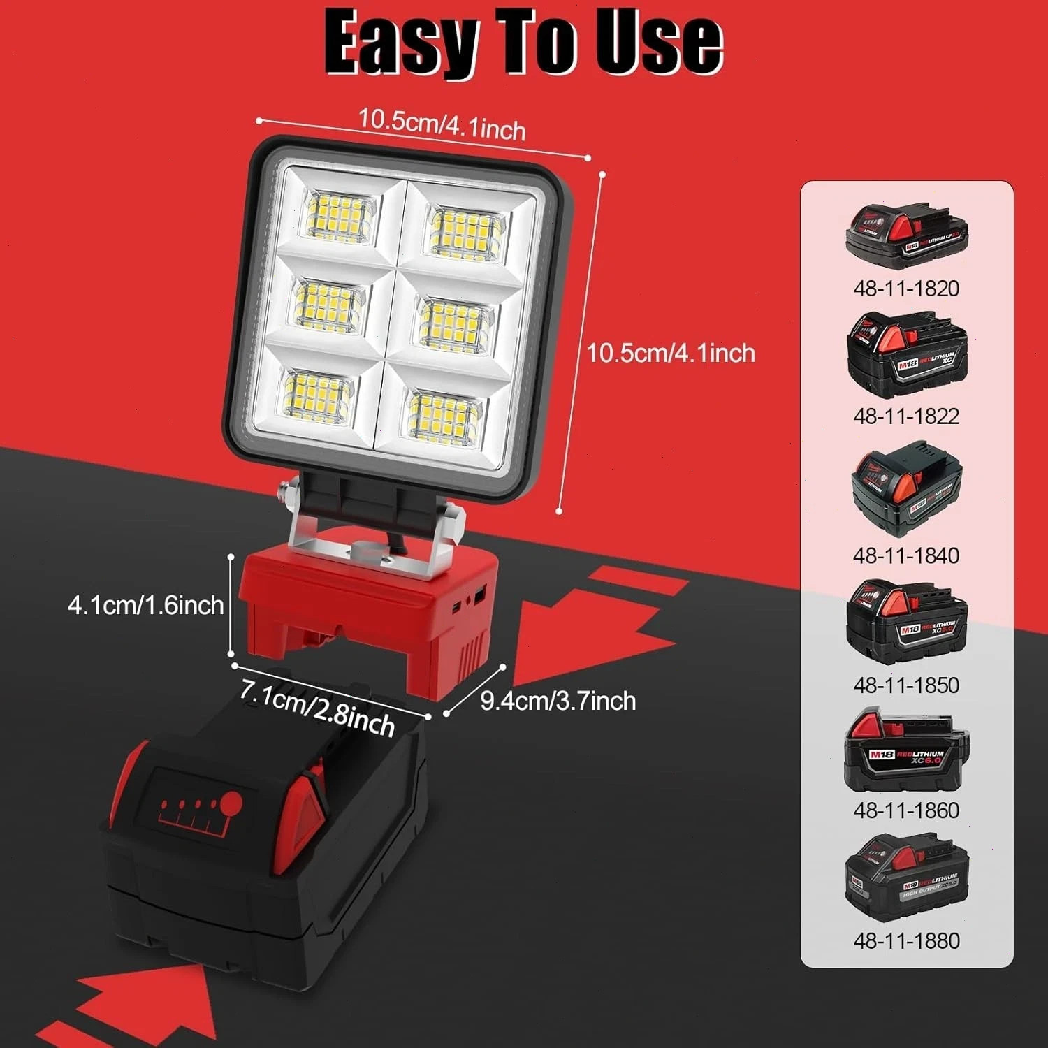 For Milwaukee M18 18V Battery LED Work Light 5200LM Workshop Flashlight USB Port