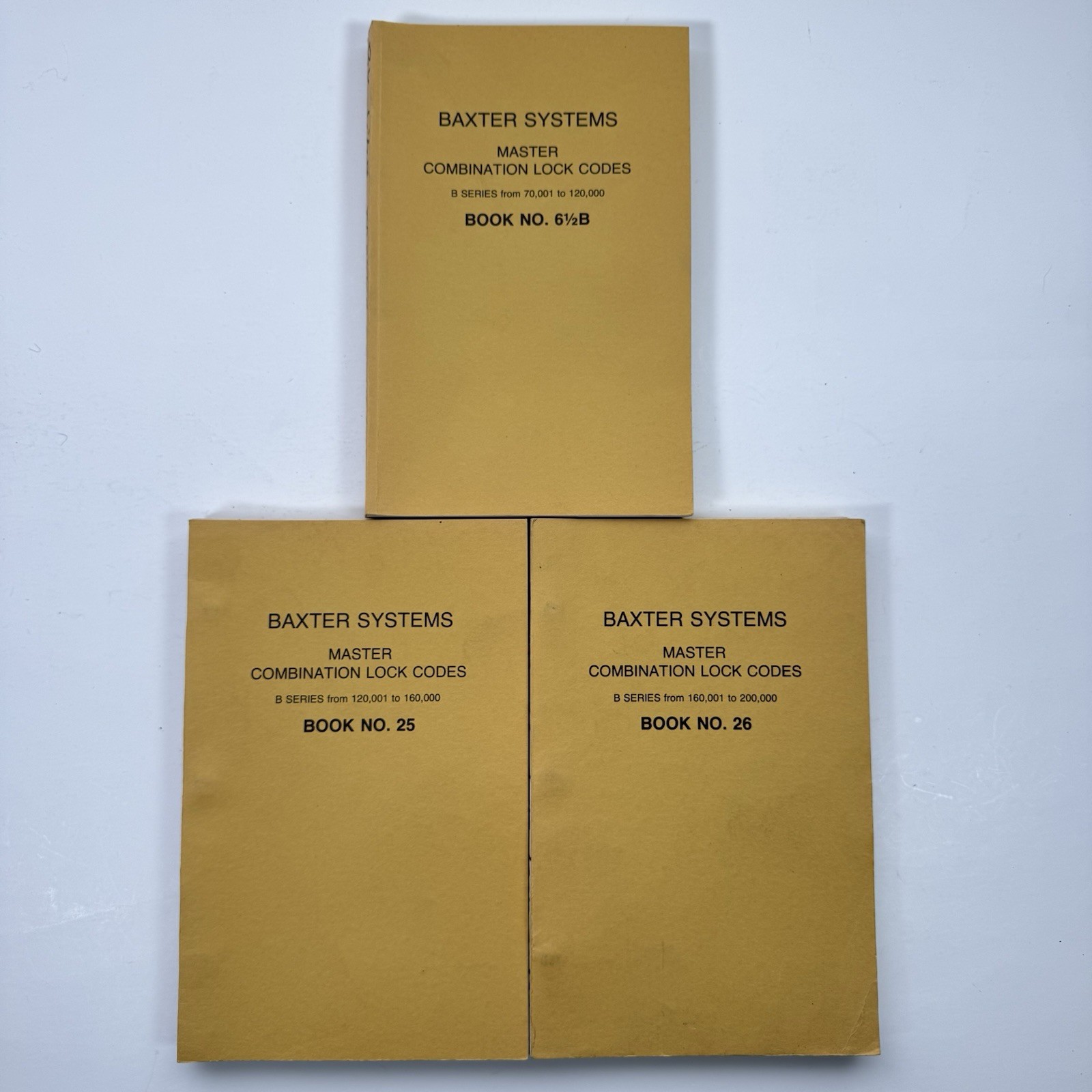 Lot 3 Baxter Systems Master Combination Lock Codes B Series 6 1/2B N0 25 + NO 26
