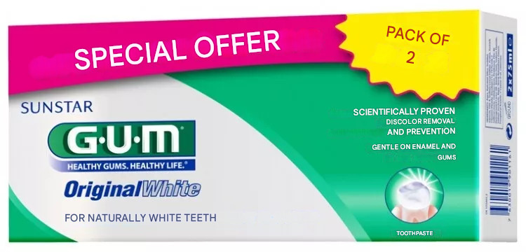 Sunstar GUM Original White Toothpaste 2 x 75 ml Exp 05/2027 NIB