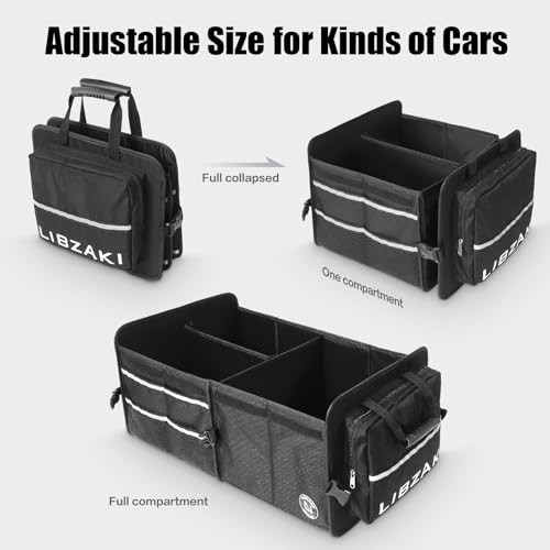 LIBZAKI Car Trunk Storage Organizer, Multi Compartment Standard Black