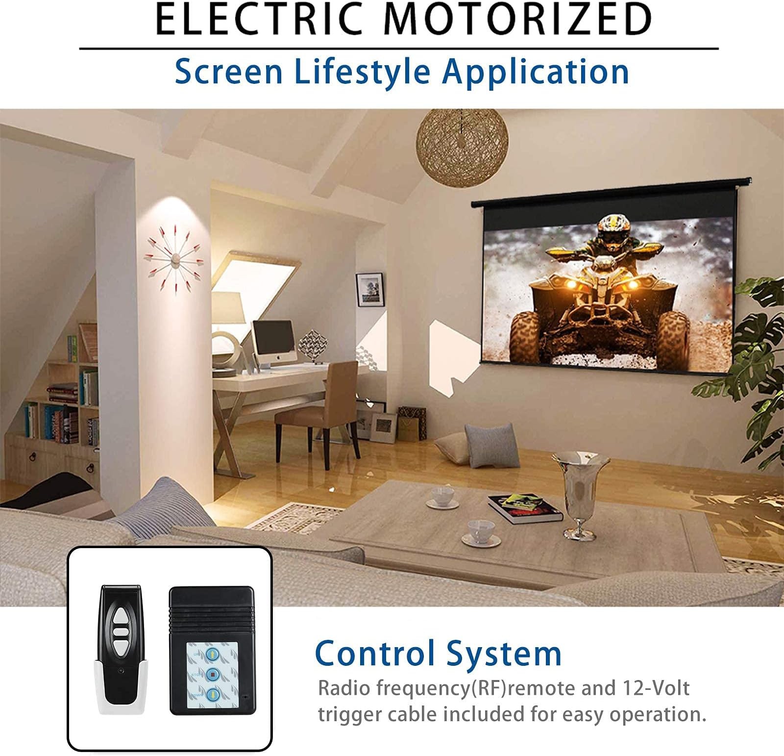 Kayle 120" Motorized Projector Screen Electric Diagonal Automatic Projection ...