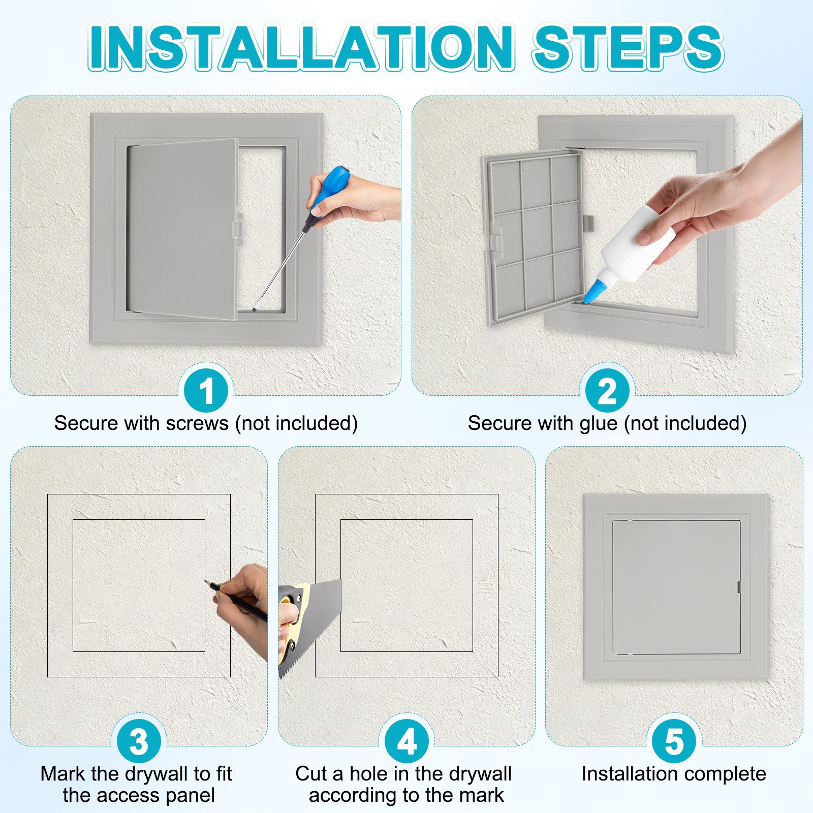 2-Pack Access Panel for Drywall, 4.9x5" Plastic Wall Hole Cover [Gray]