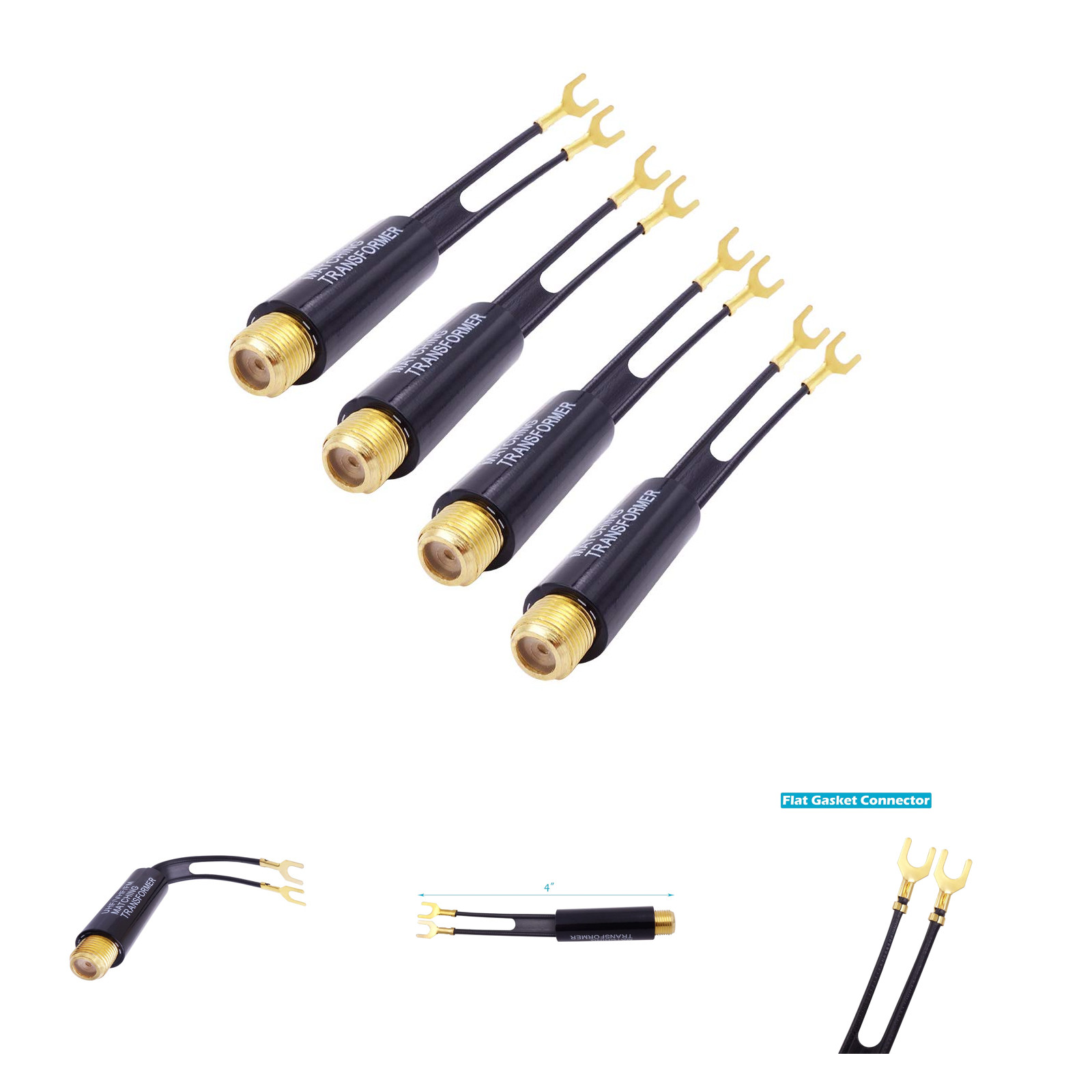 Matching Transformer 4-Pack Gold Plated 75 Ohm to 300 Ohm Adapter Coaxial RF