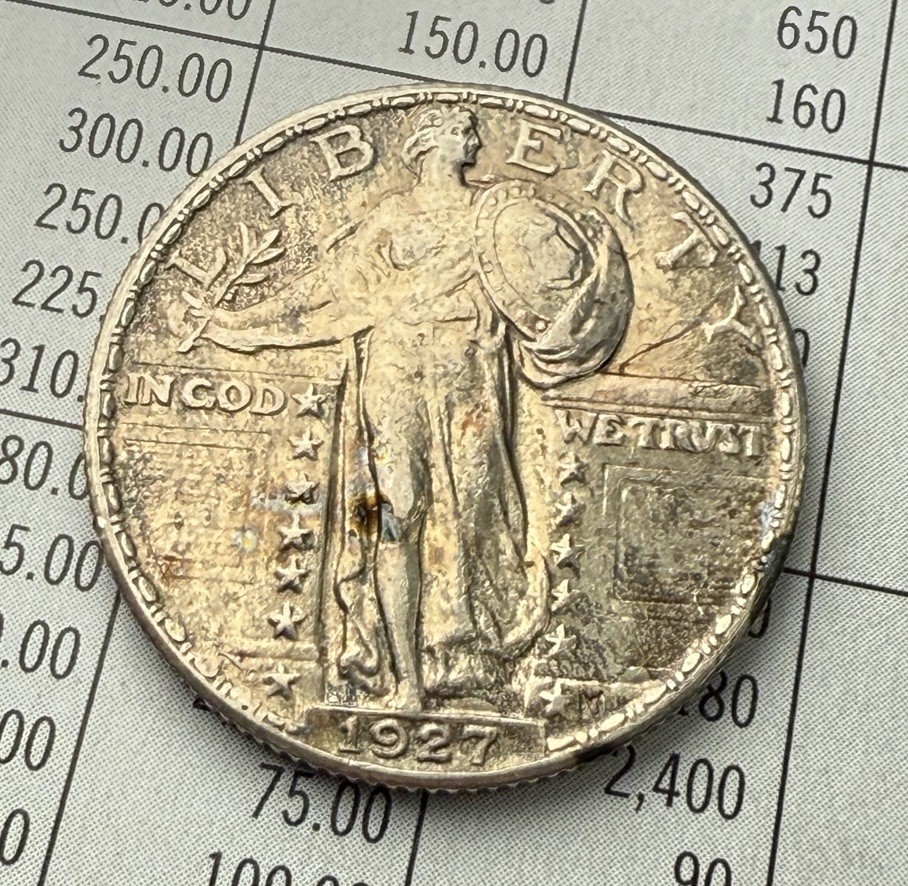 1927 Standing Liberty Quarter 25c- UNC Short Of Full Head 90% US Silver SLQ