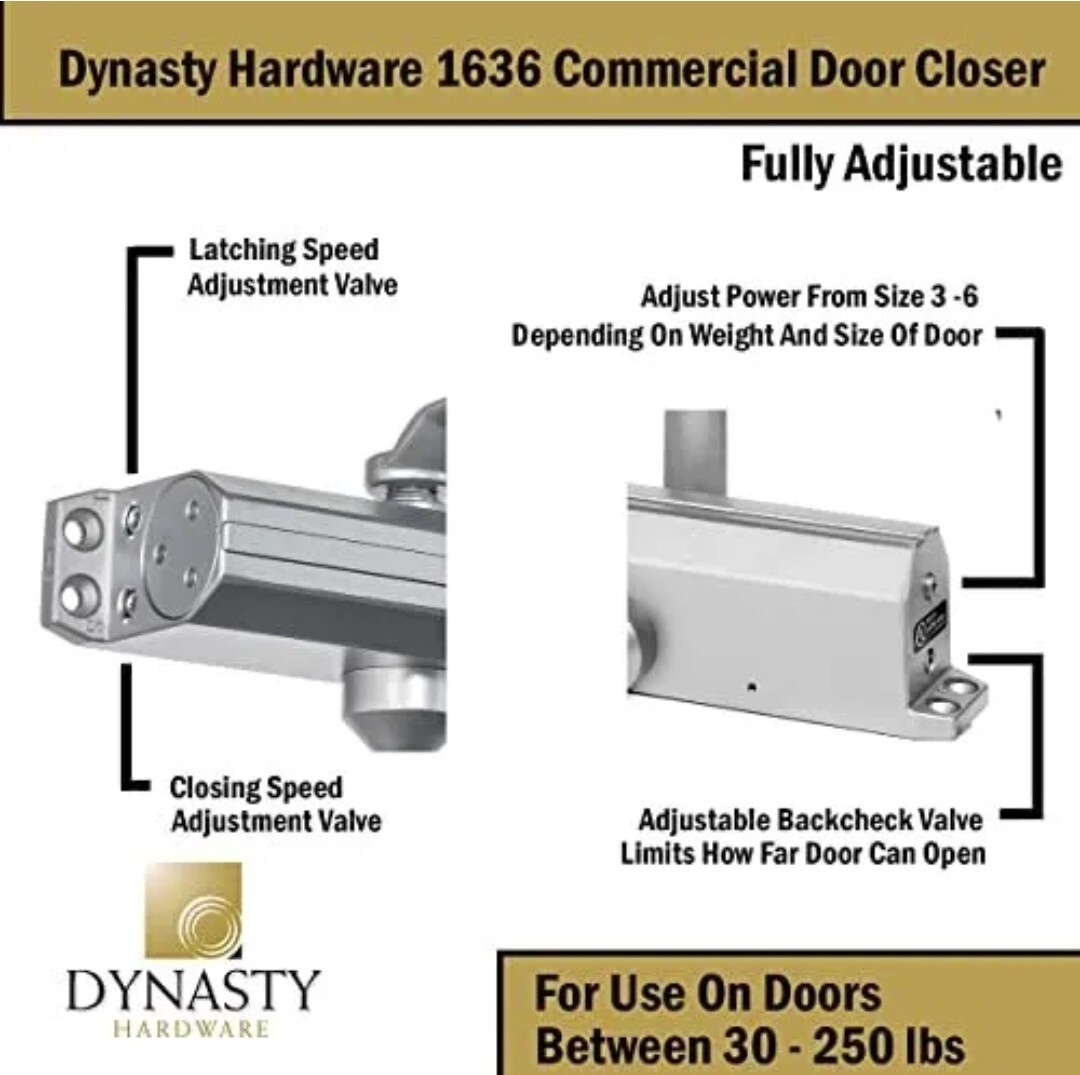 Dynasty Door Closer Adjustable Spring Size 3-6 Hydraulic Automatic Door Close...