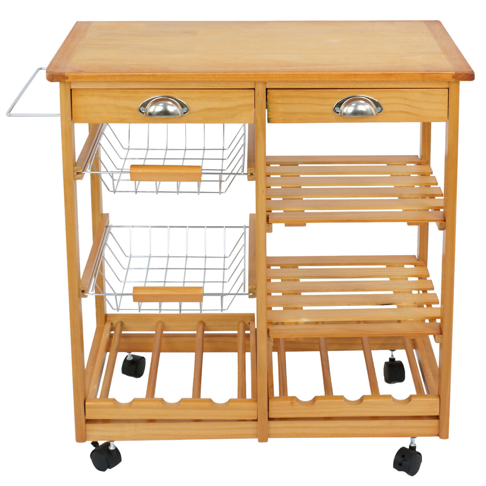 Durable Bamboo Rolling Kitchen Storage Cart Trolley wi/ Storage Drawers Baskets
