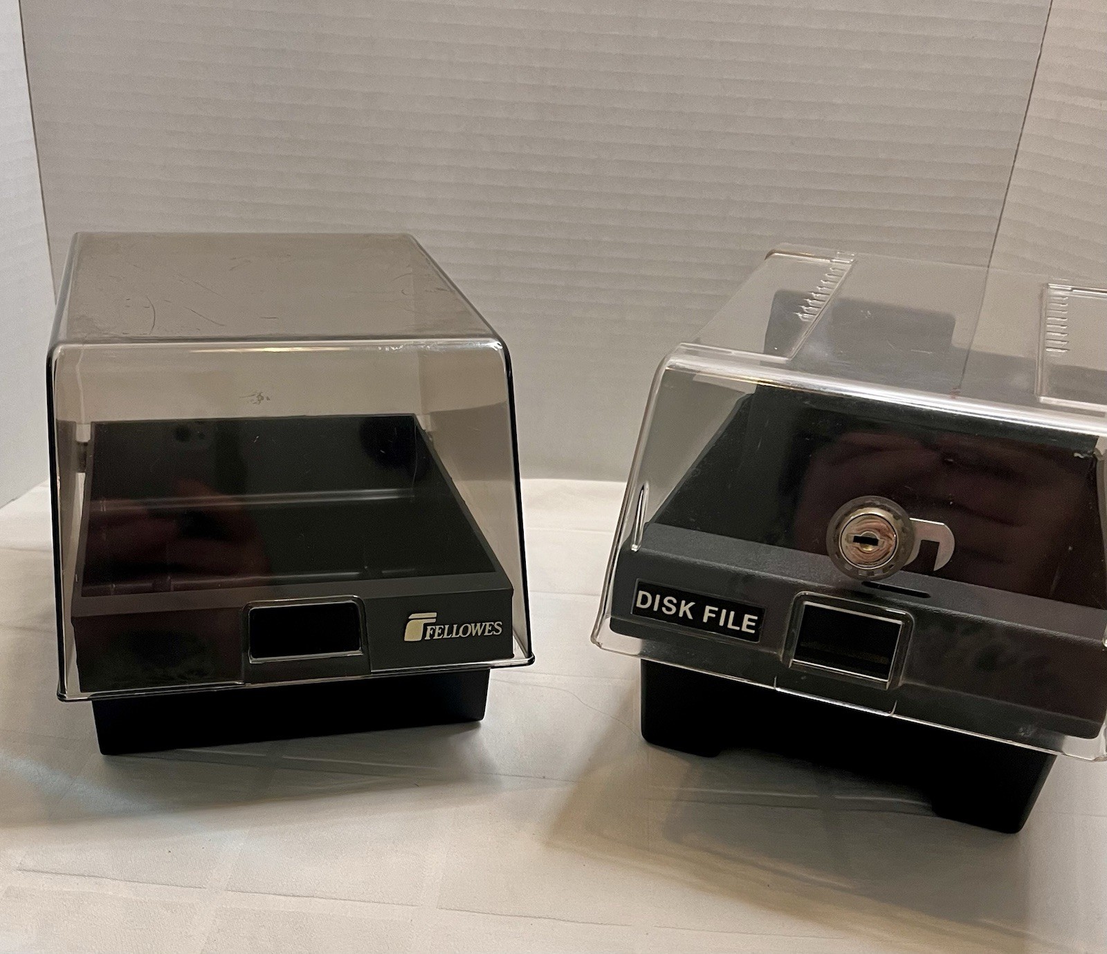 Lot of 2 Floppy Desk Organizers 1- Has Lock No Key And Divider Other Doesn’t