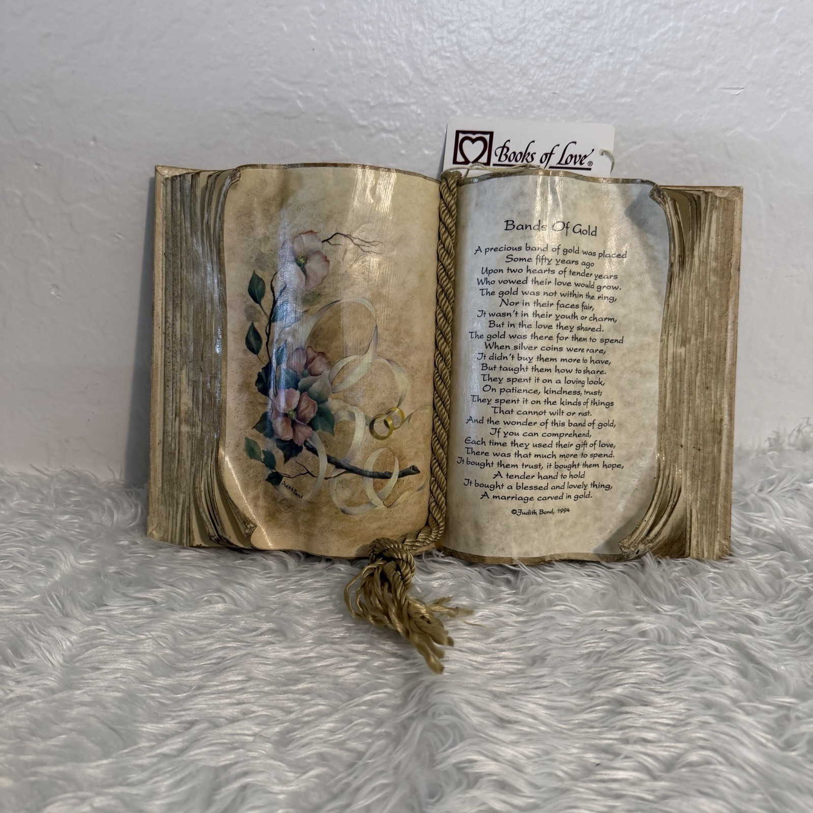 Books of Love "Bands of Gold" 50th Anniversary Resin, poem by Judith Bond (1994)