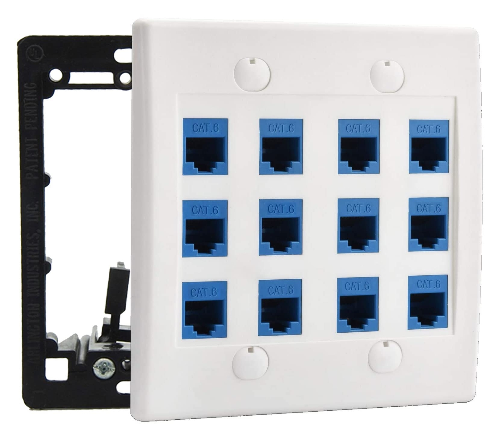 12-Port Ethernet Wall Plate RJ45 Cat6 Female-to-Female Network Outlet White
