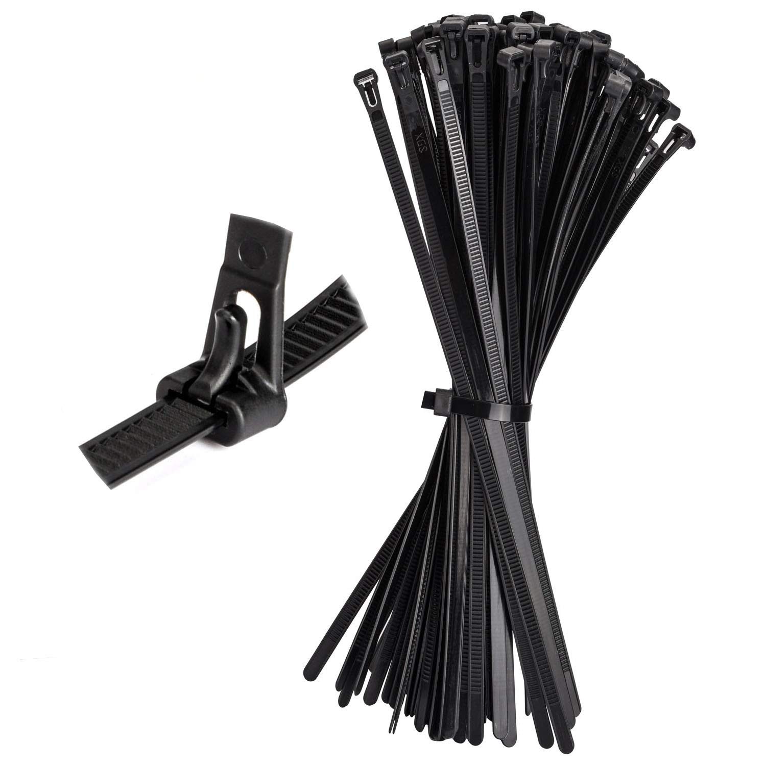 Zip Ties Reusable Wraps Cable Tie Releasable 100 Pack Heavy Duty Flexible Adjust