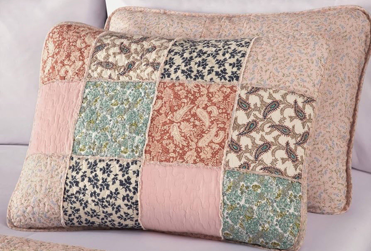 Kingsley Trend • Pink Patchwork Organic Cotton Quilted Pillow Sham 20x26