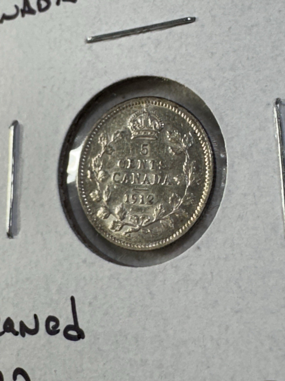 1912 Canada 5 Cents Silver Coin Cleaned