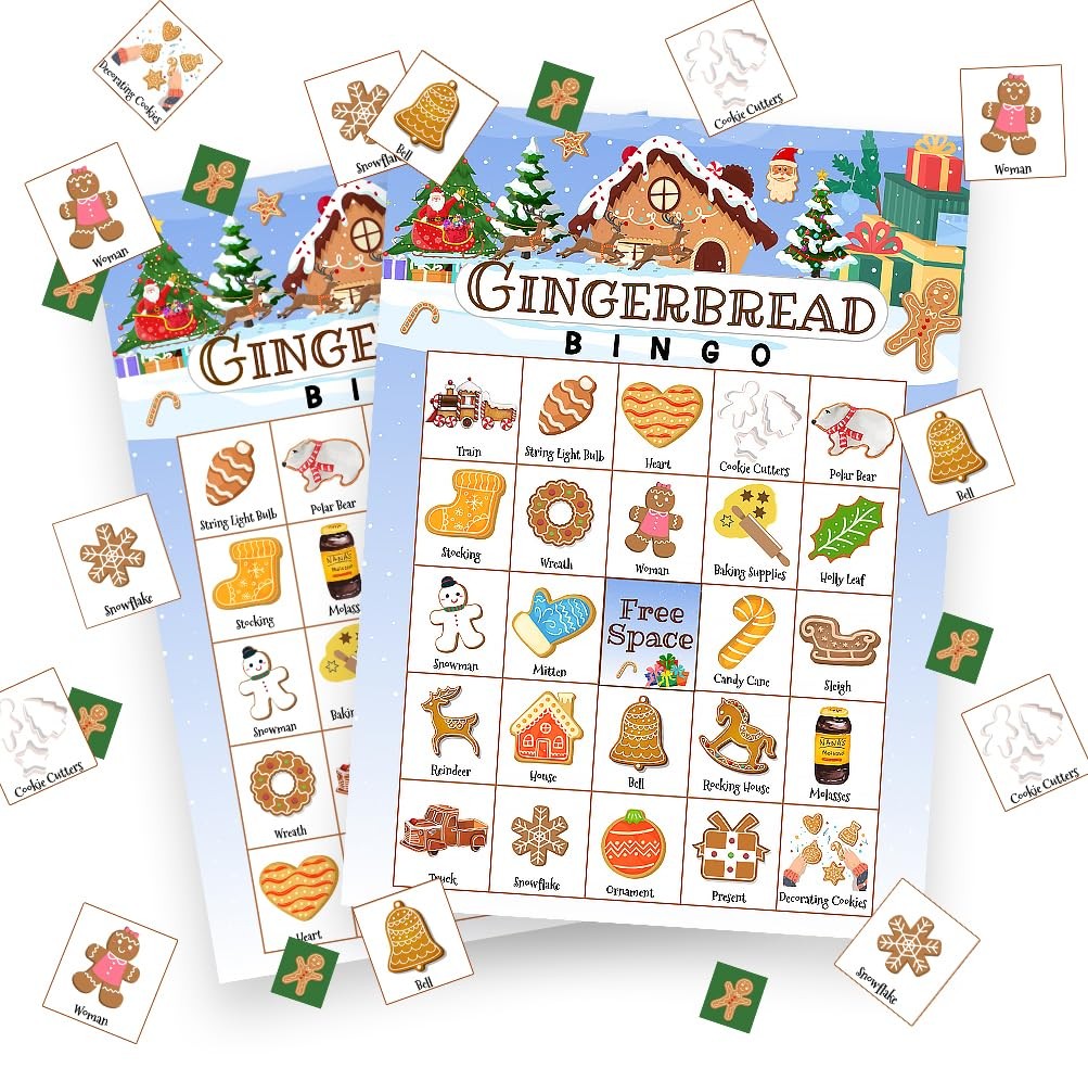 Dhsupfcn Christmas Gingerbread Bingo Game Cards, Baking 5" x 7", Colorful