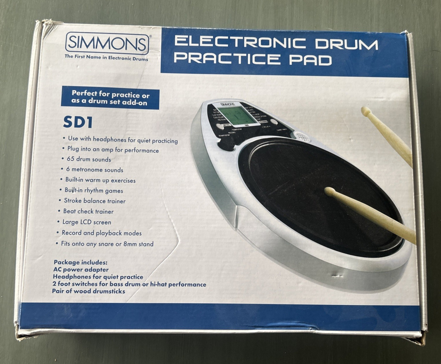 Simmons SD1 Electronic Drum Practice Pad – Original box  w/ Ludwig drum sticks