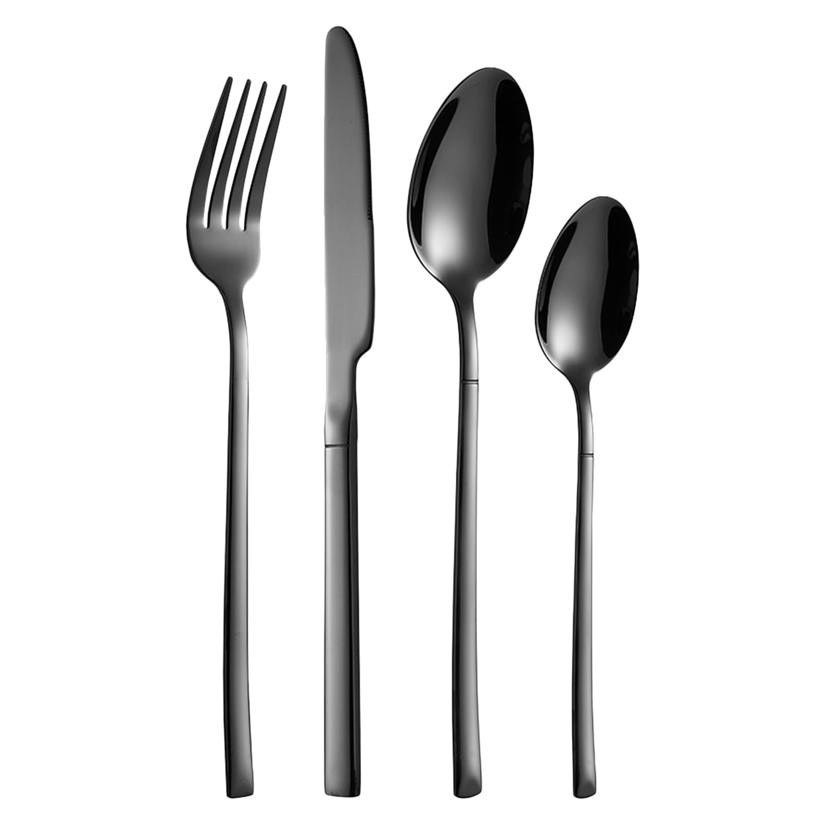 4 Pcs Flatware Set Stainless Steel Mirror Polished Silverware Fork Spoons Black