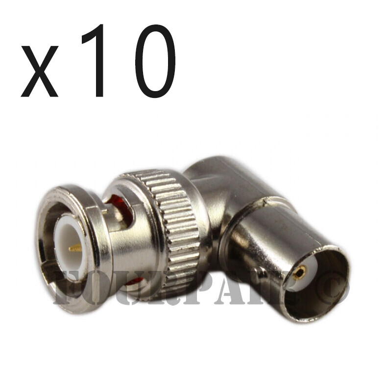 10 Pack Lot  L-Shaped Right Angle BNC Male to Female Adapter Connector CCTV DVR