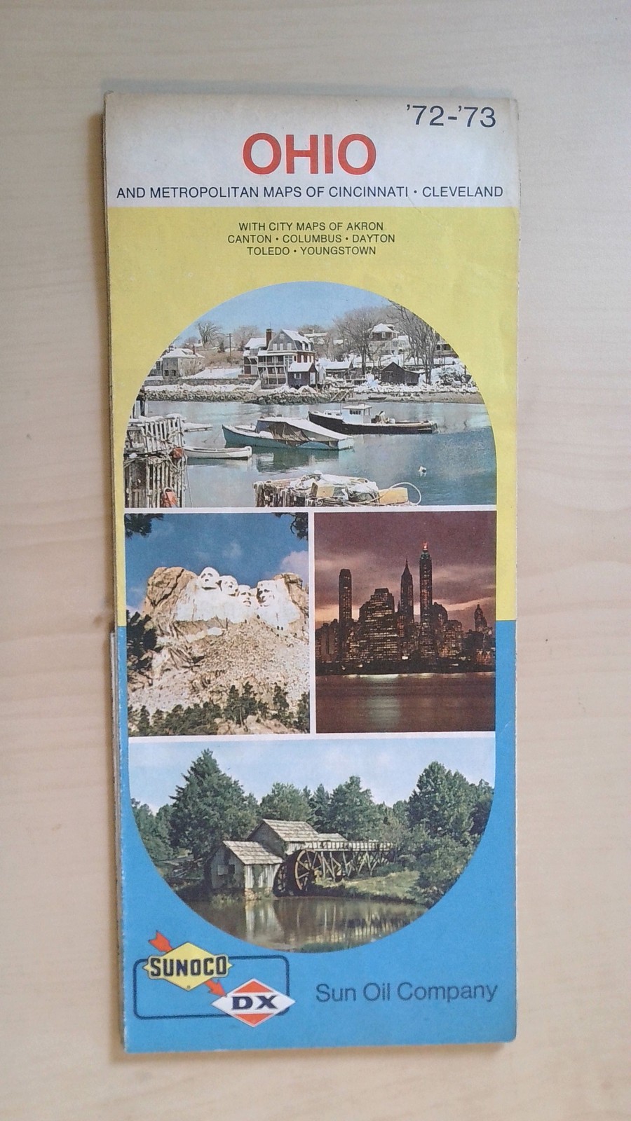 Vintage 1972-73 Sunoco DX Ohio Road Map w/ Cincinnati Cleveland City Maps