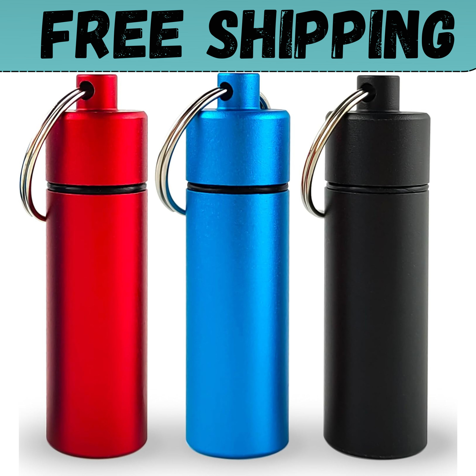 Keychain Medicine Pill Box Case Bottle Holder Waterproof Metal Container 3 Pcs