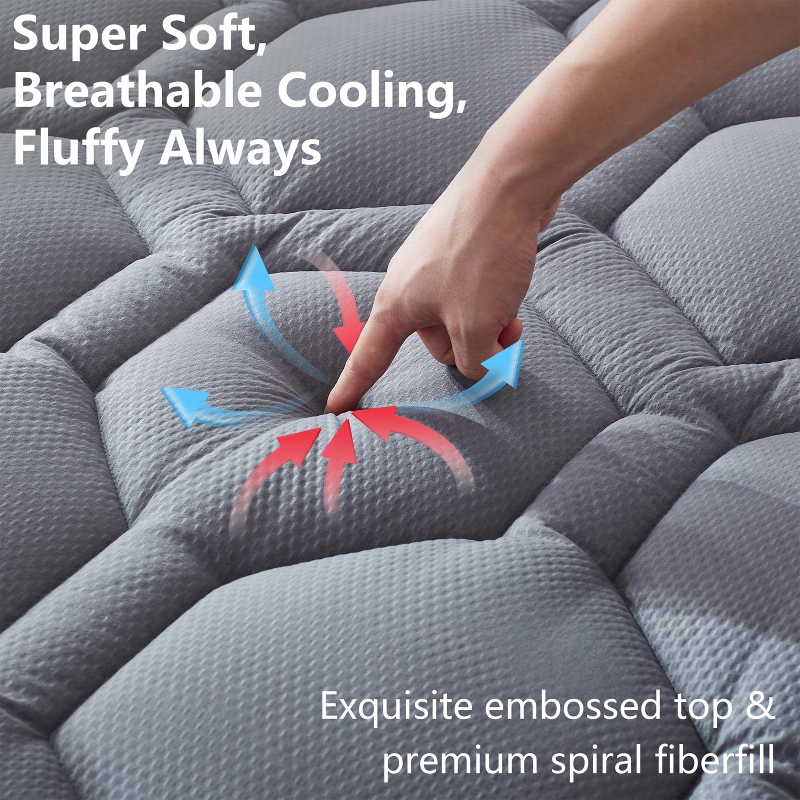 ELVEN HOME King Size Mattress Pad Waterproof, Cooling King, Grey