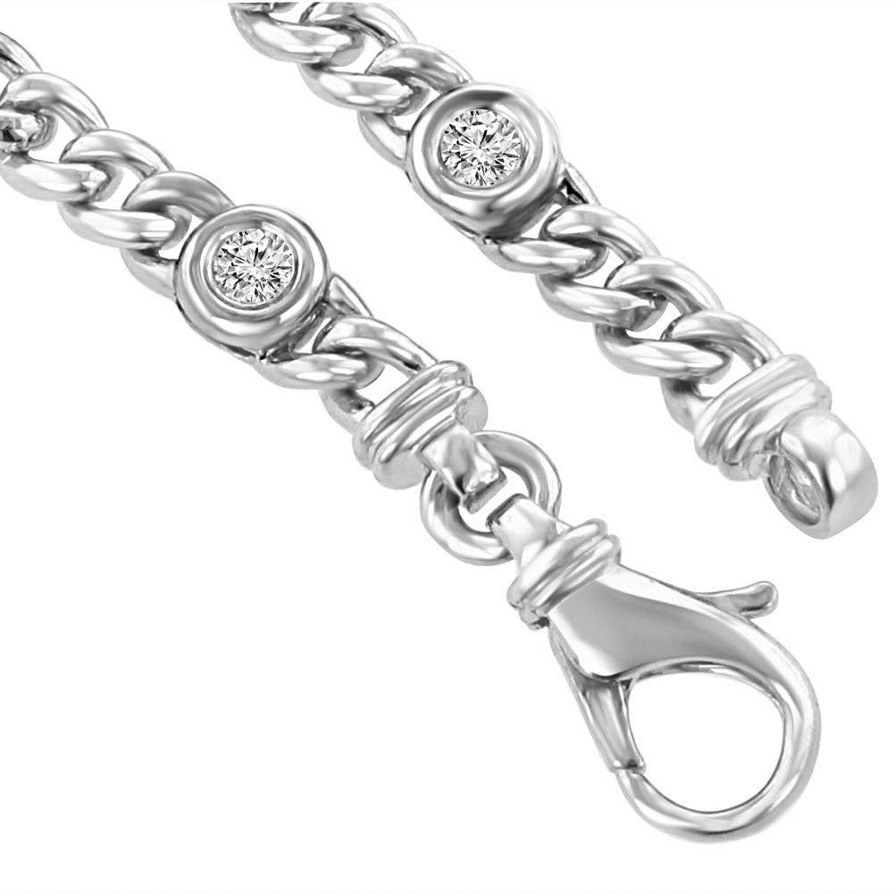0.91 ct Ladies Cuban Link Round Cut Diamond Tennis Bracelet in 14 kt White Gold
