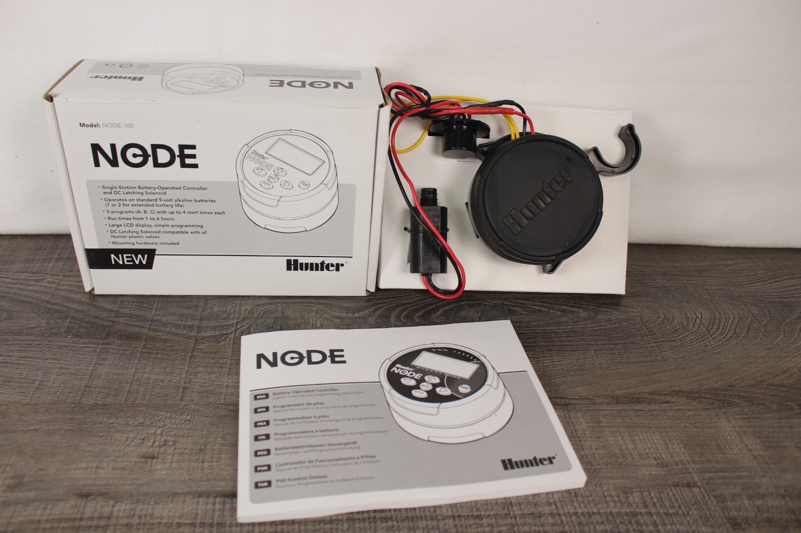 Hunter Node-100 Single Zone 9V Battery Operated Controller  Solenoid New
