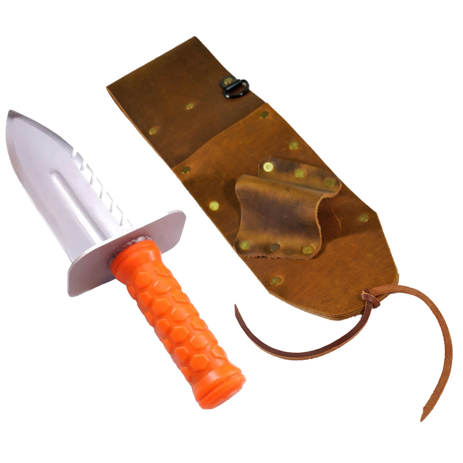 The Leather Barn Brown Leather Sheath Left & Quest Diamond Right Tool
