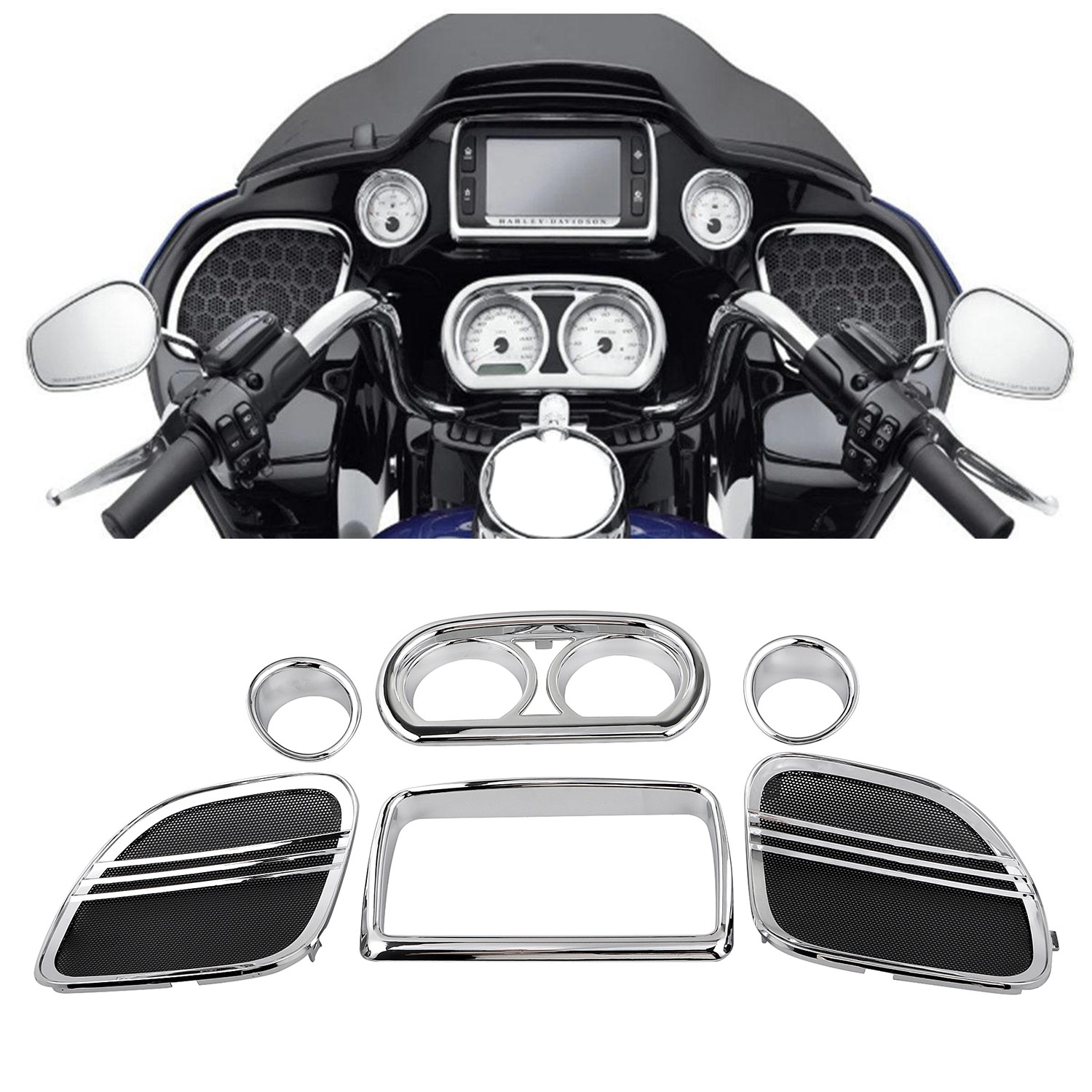 Inner Fairing Radio Gauge Speaker Cover Trim Ring For Harley Road Glide 15-22 20