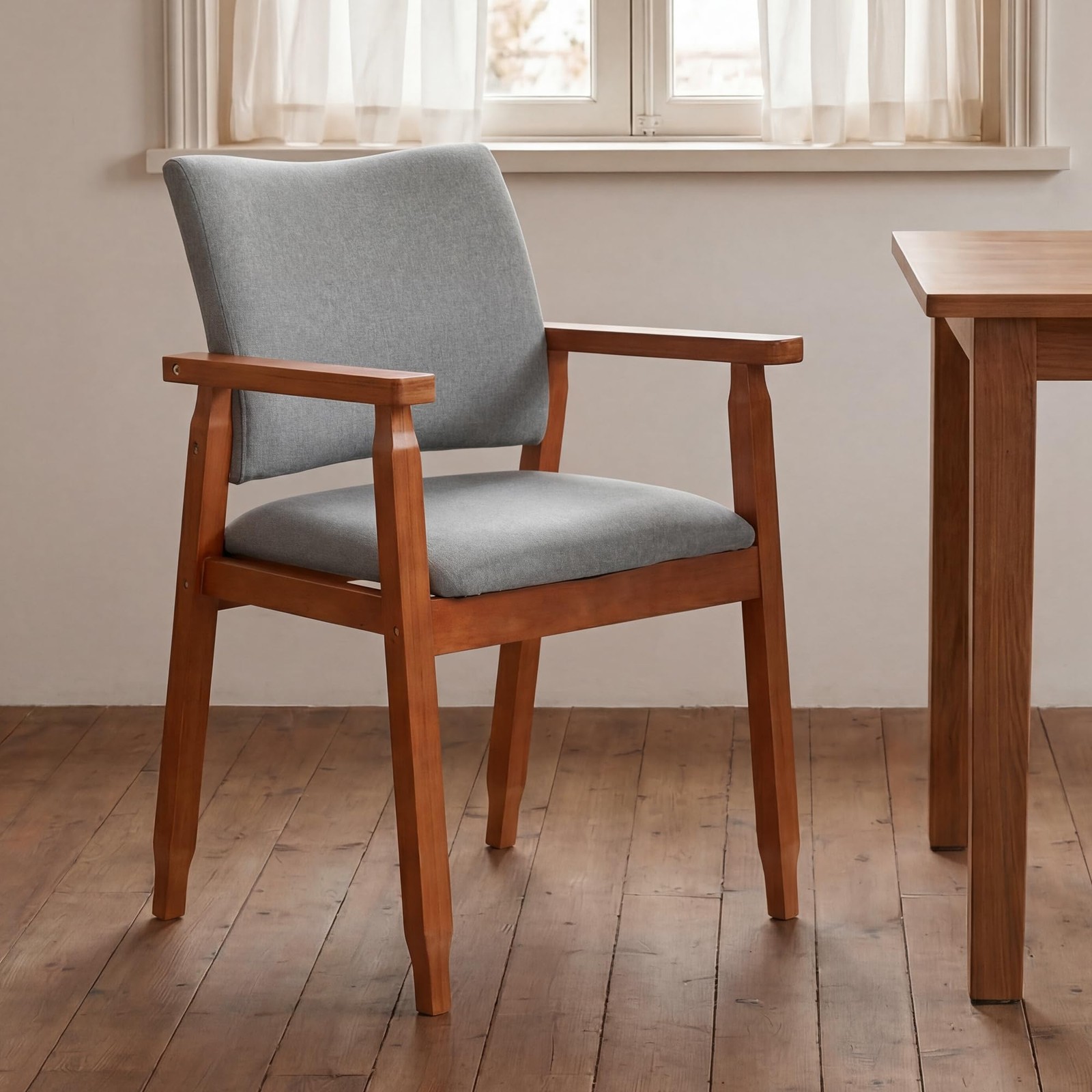 thksbought Mid Century Modern Walnut Dining Chairs Wood Arm Set of 1, Grey
