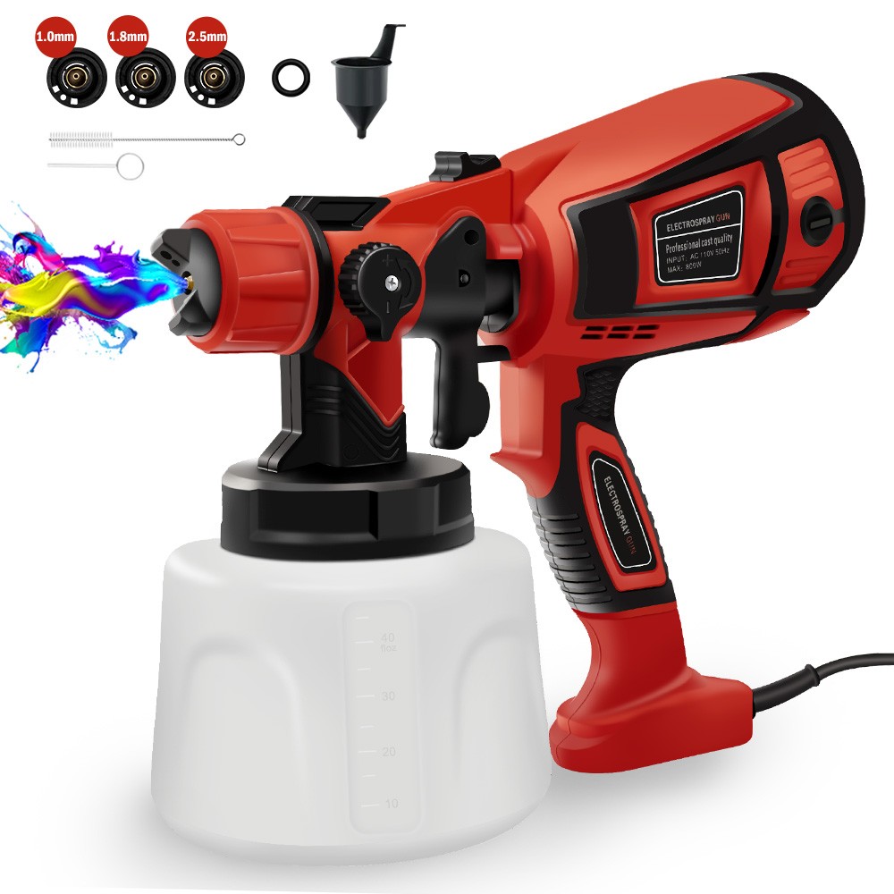 Paint Sprayer, 1.0/1.8/2.5mm and 3 Patterns, 1400ml Container for House Painting