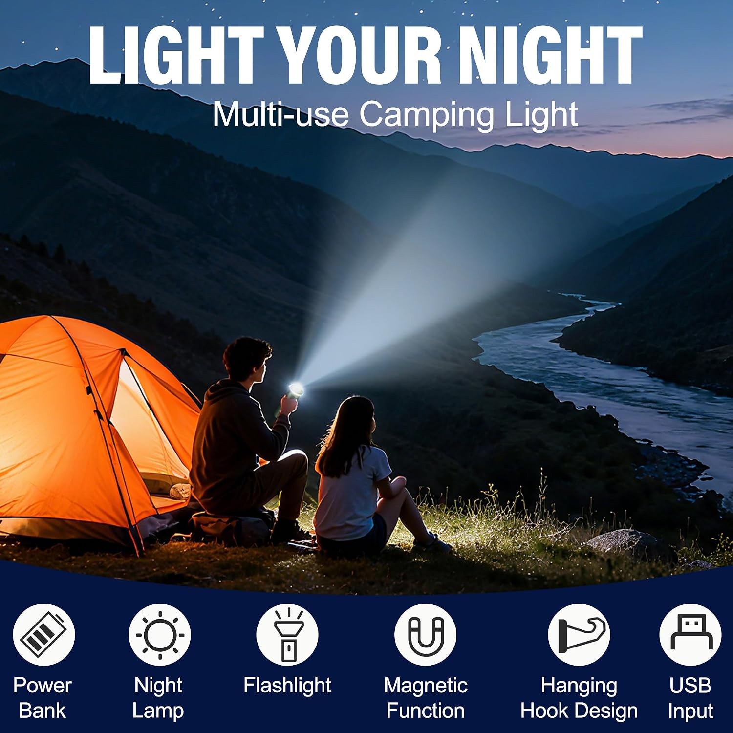 Telescopic Camping Lights,Collapsible Magnetic Camping Lantern | Dimmable USB