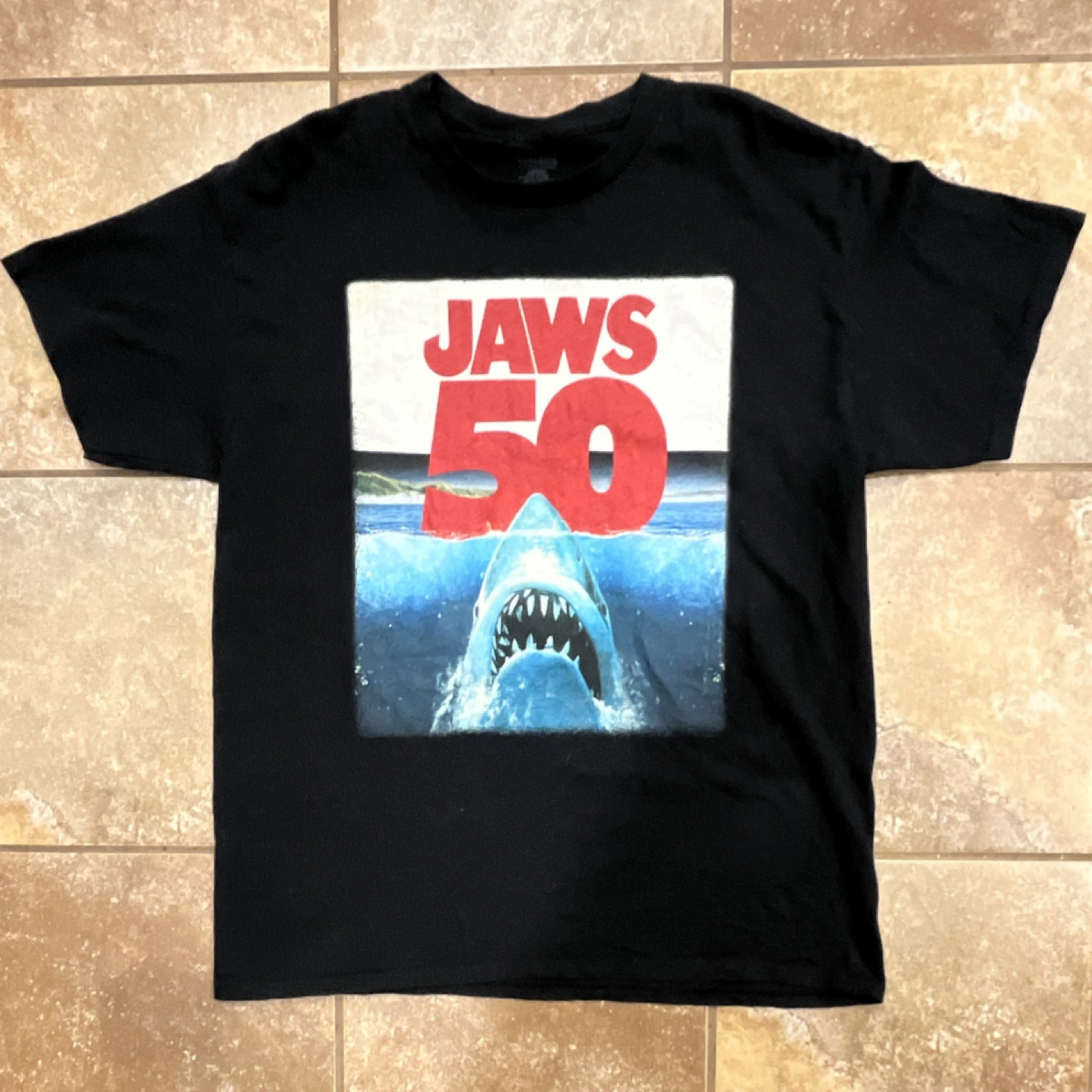 American Classics Jaws 50 Movie Anniversary Black T-Shirt Large