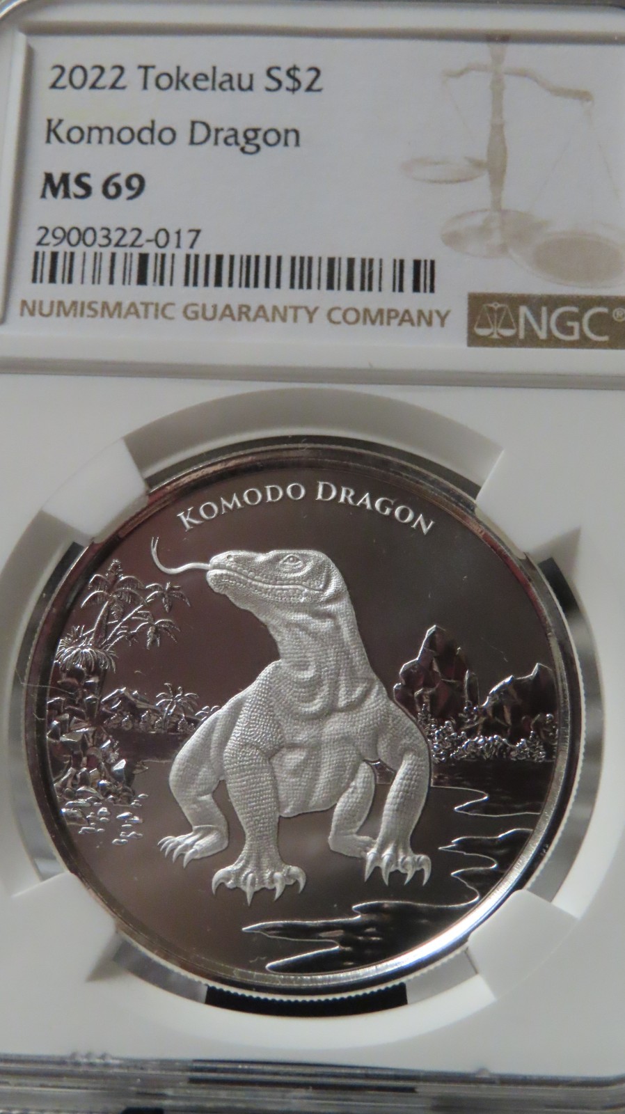 2022 Tokelau Komodo Dragon LIZARD REPTILE South Pacif  NGC MS69 1 Oz 999 Silver